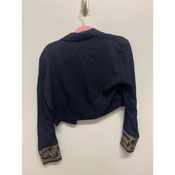 Vintage Sheri Martin Black Cropped Bolero Embroidered Jacket  Sz 10 - Picture 3 of 8